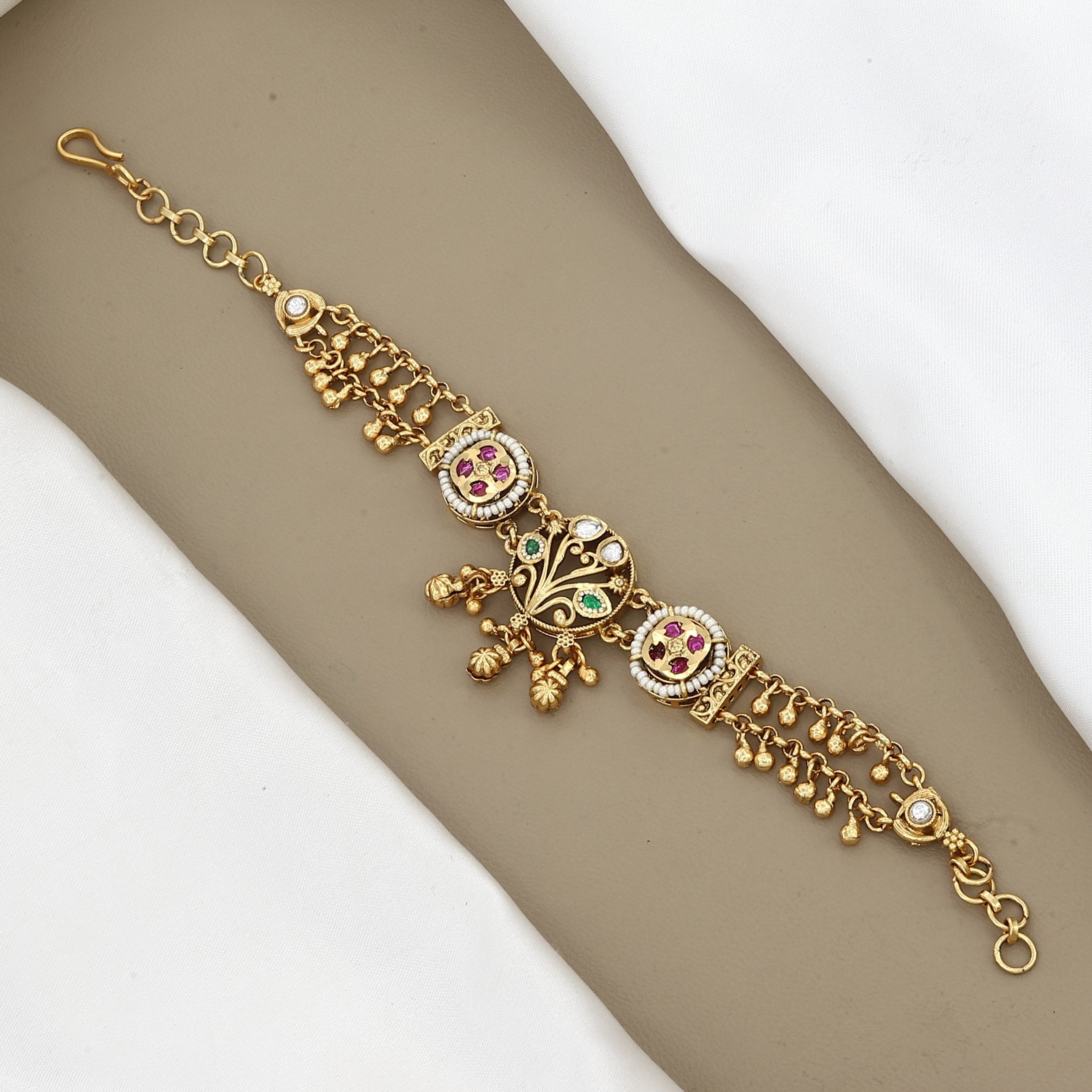 Antique Gold Finish Stone-Studded Charm Bracelet