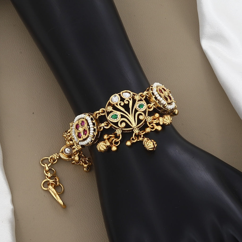 Antique Gold Finish Stone-Studded Charm Bracelet