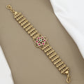 Antique Gold Broad Statement Bracelet with Ruby & Emerald Stones