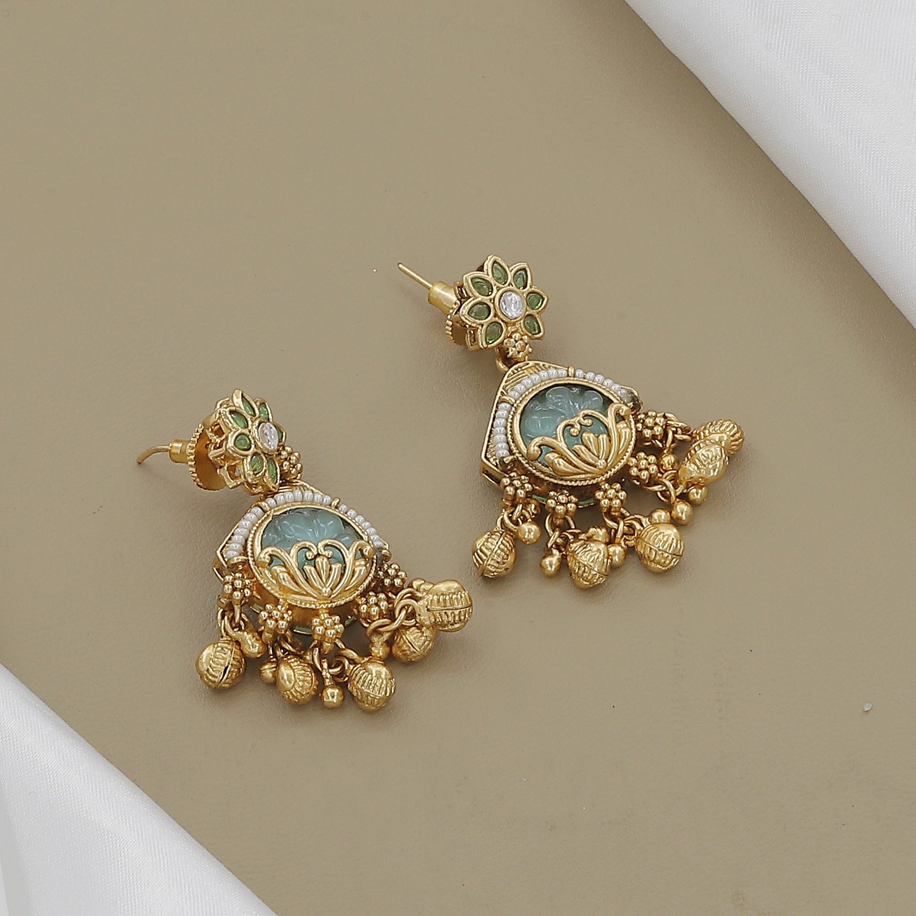 Antique Gold Plated Peacock Necklace Set with Green Stones