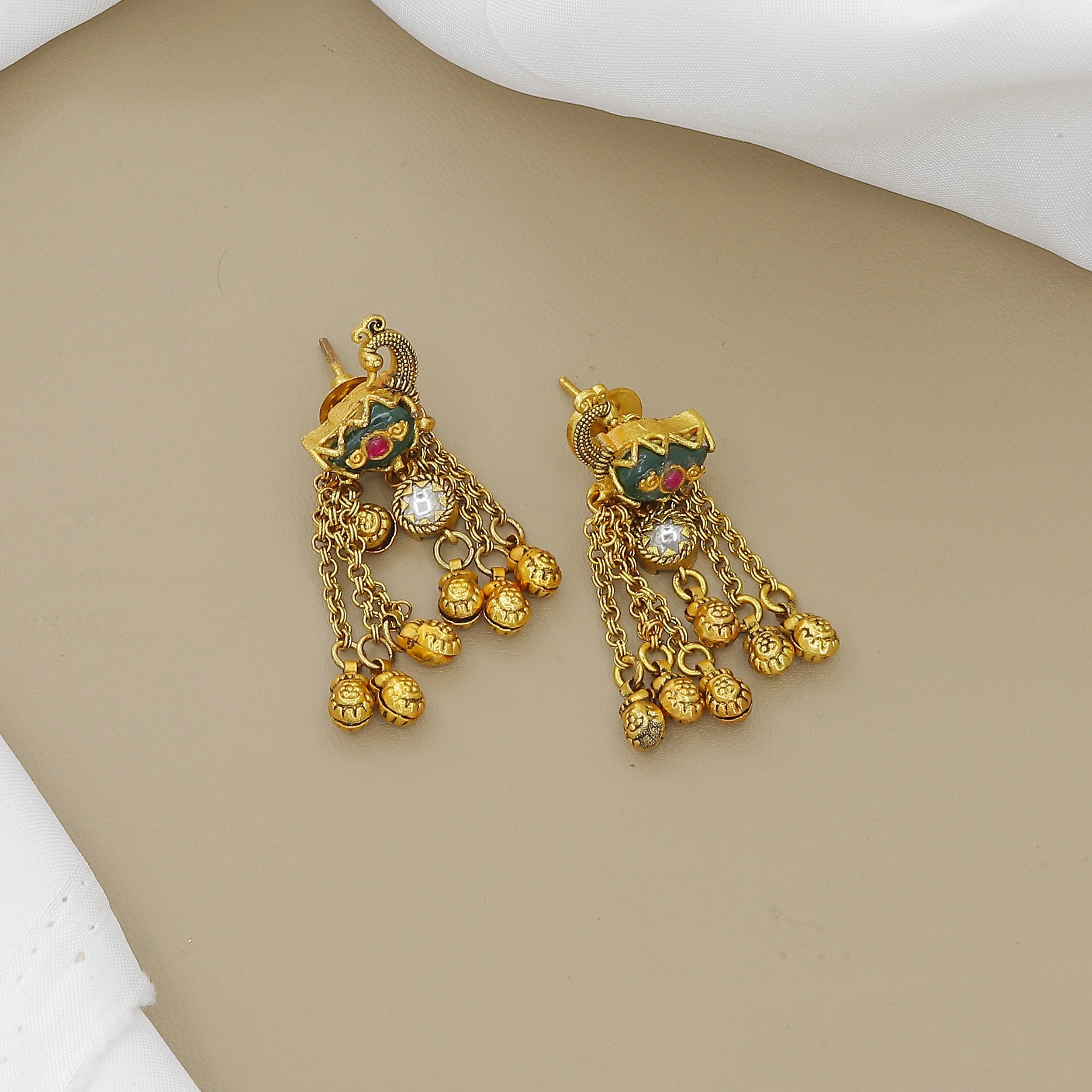 Antique Gold Plated Peacock Necklace Set with Ruby and Green Stones