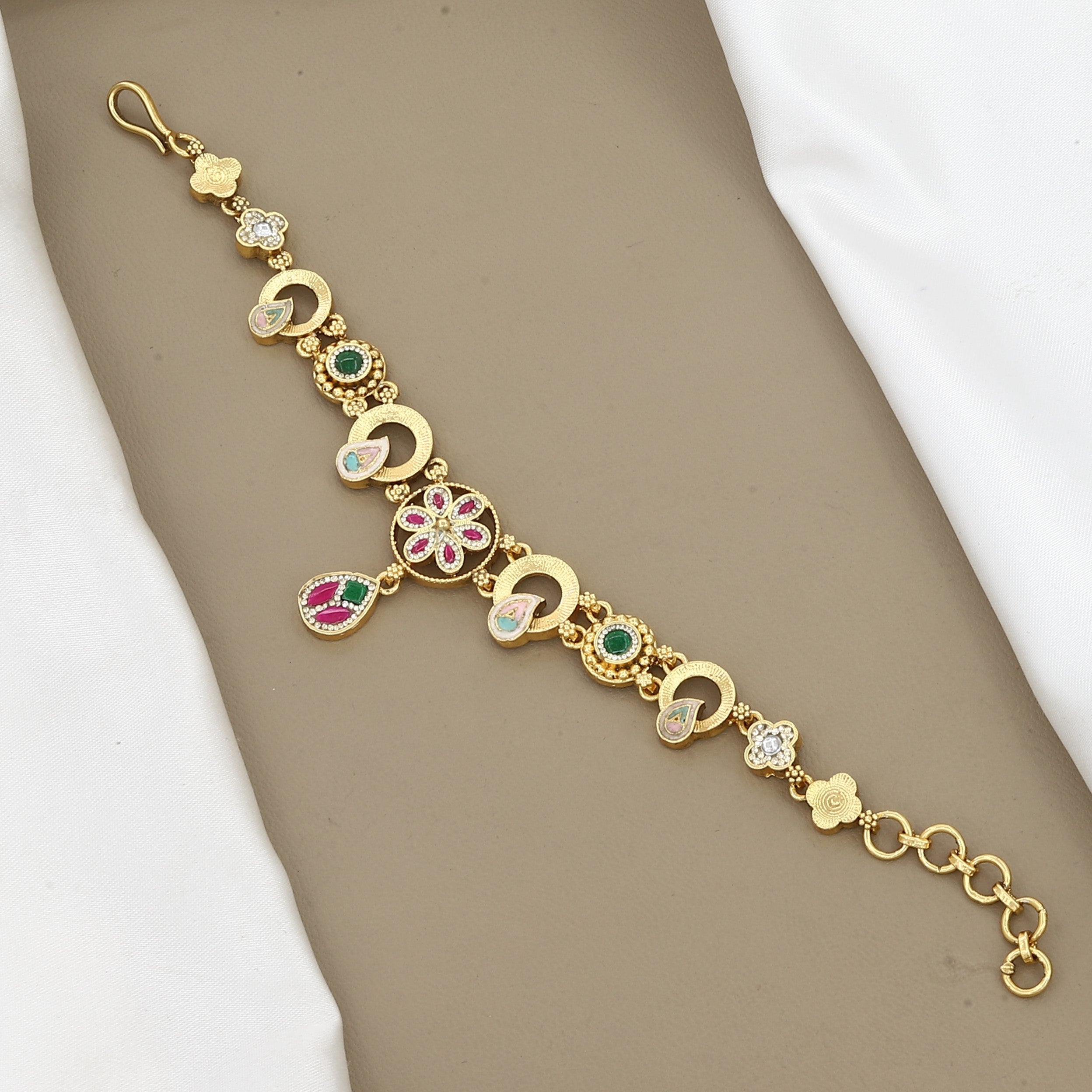 Antique Gold Floral Charm Bracelet
