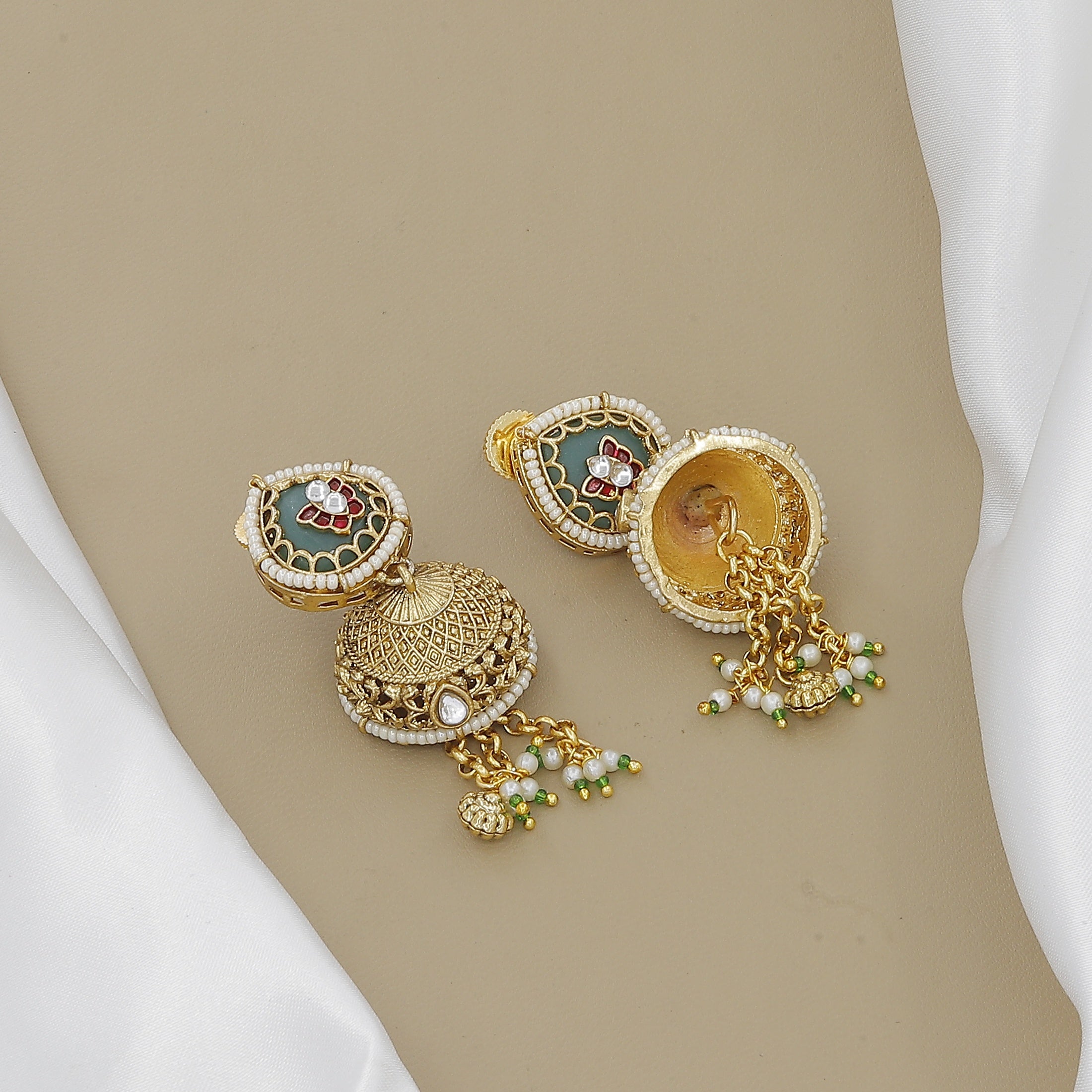 Grand Gold-Plated Meenakari & Jhumki Necklace Set