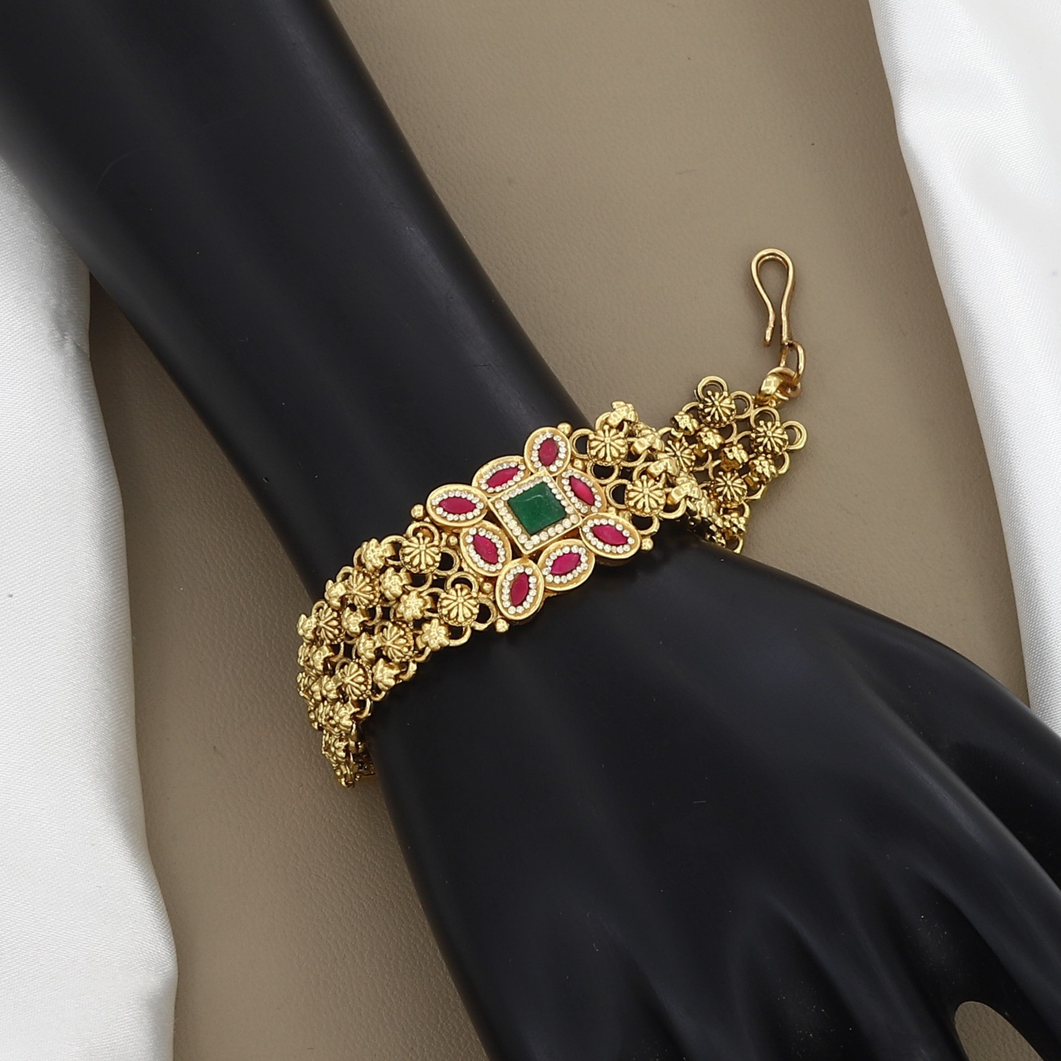 Antique Gold Finish Ruby & Emerald Bracelet