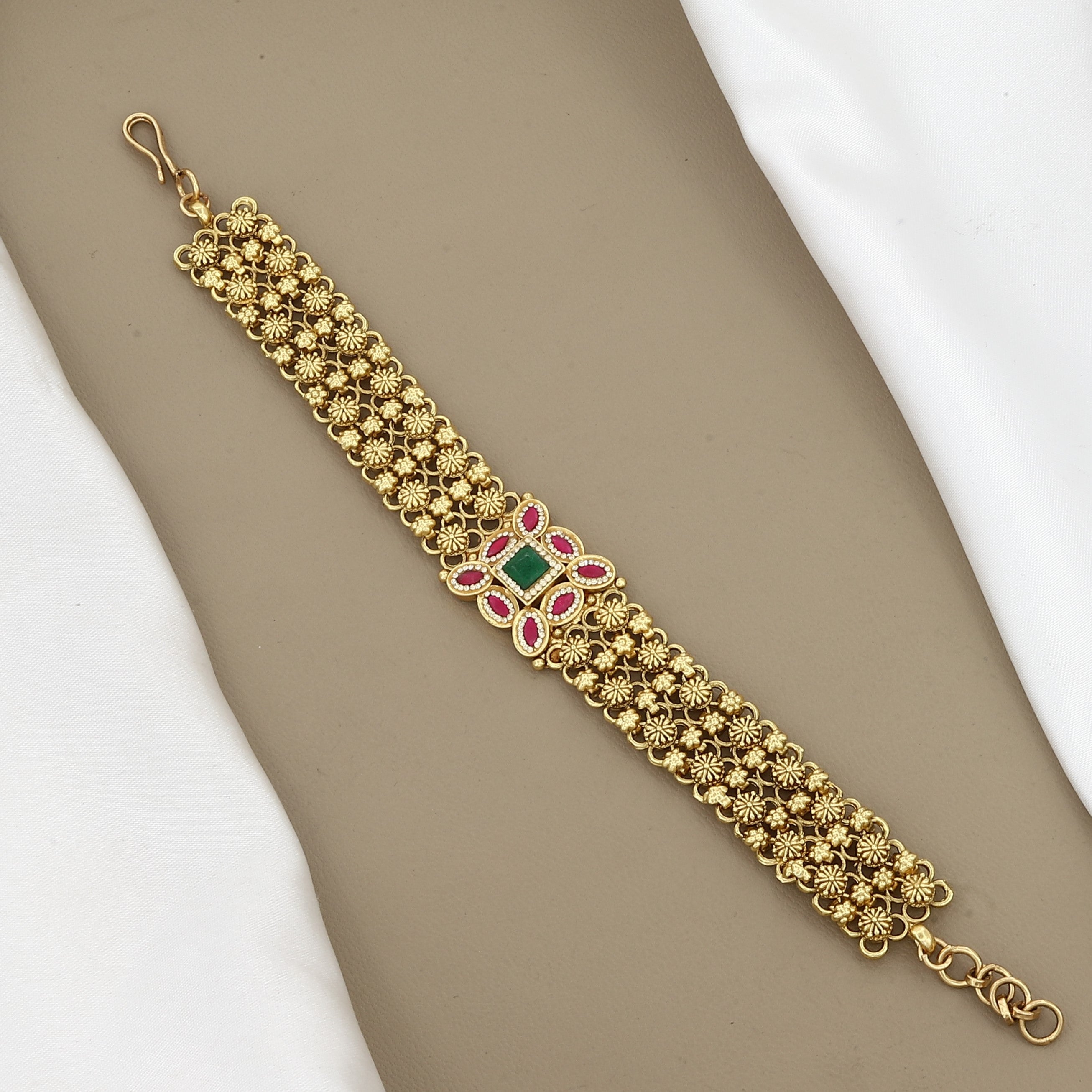 Antique Gold Finish Ruby & Emerald Bracelet