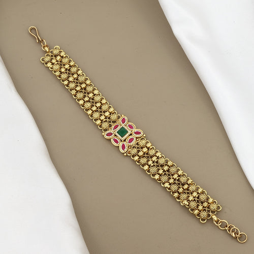 Antique Gold Finish Ruby & Emerald Bracelet
