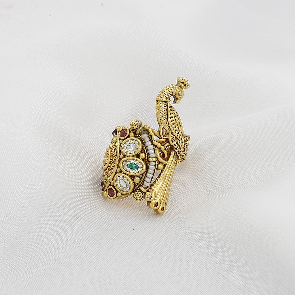Heritage Traditional Kundan Peacock Finger Free Size Ring