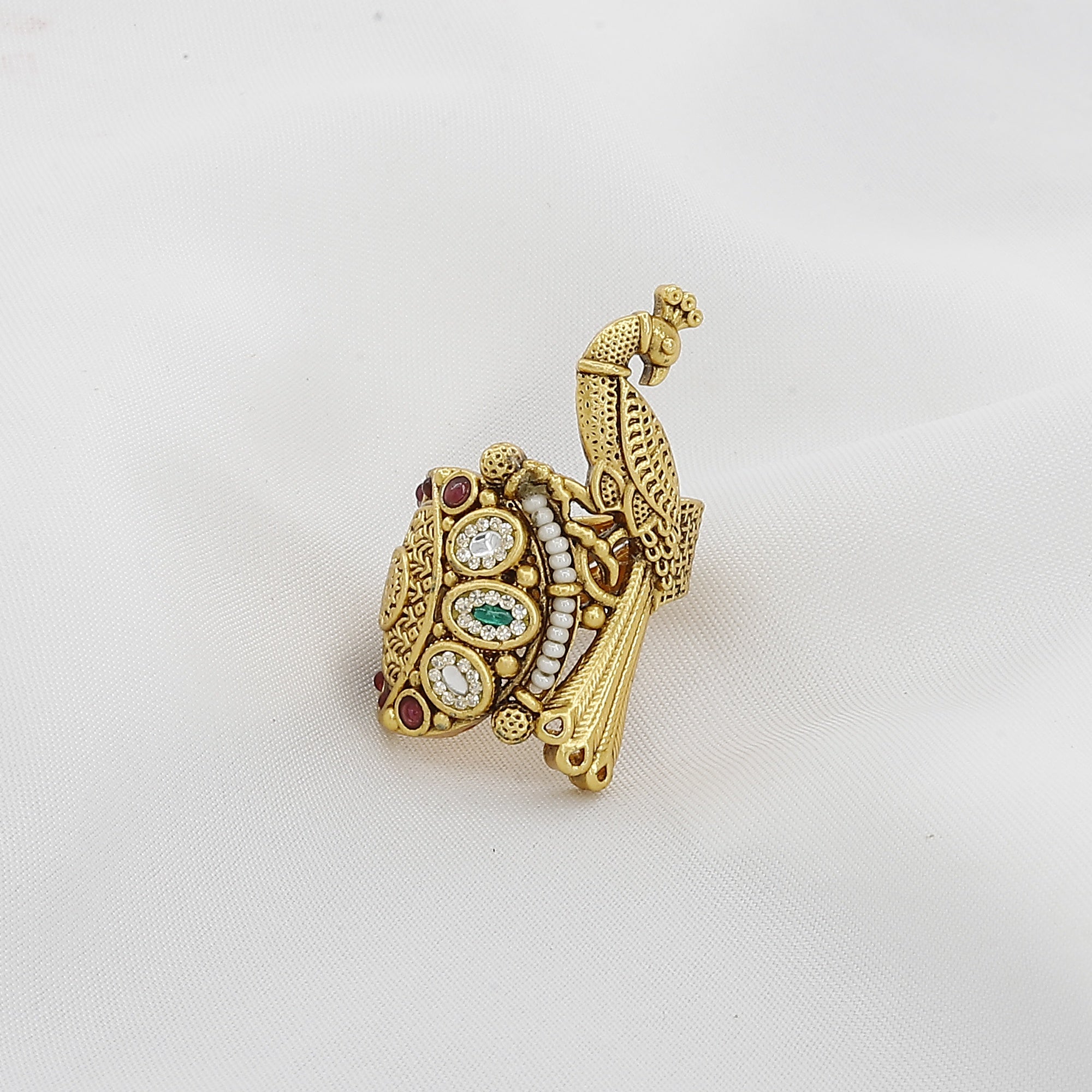 Heritage Traditional Kundan Peacock Finger Free Size Ring