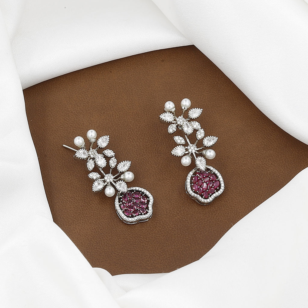 CZ & Pearl Floral Diamond Necklace and Earring Set