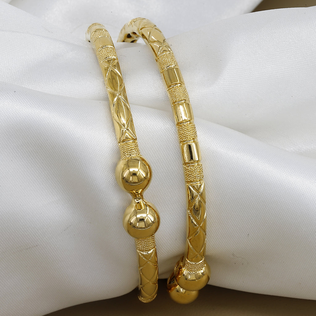 Daily Wear Gold Tone Set Of 2 Bangles with Engraved Design