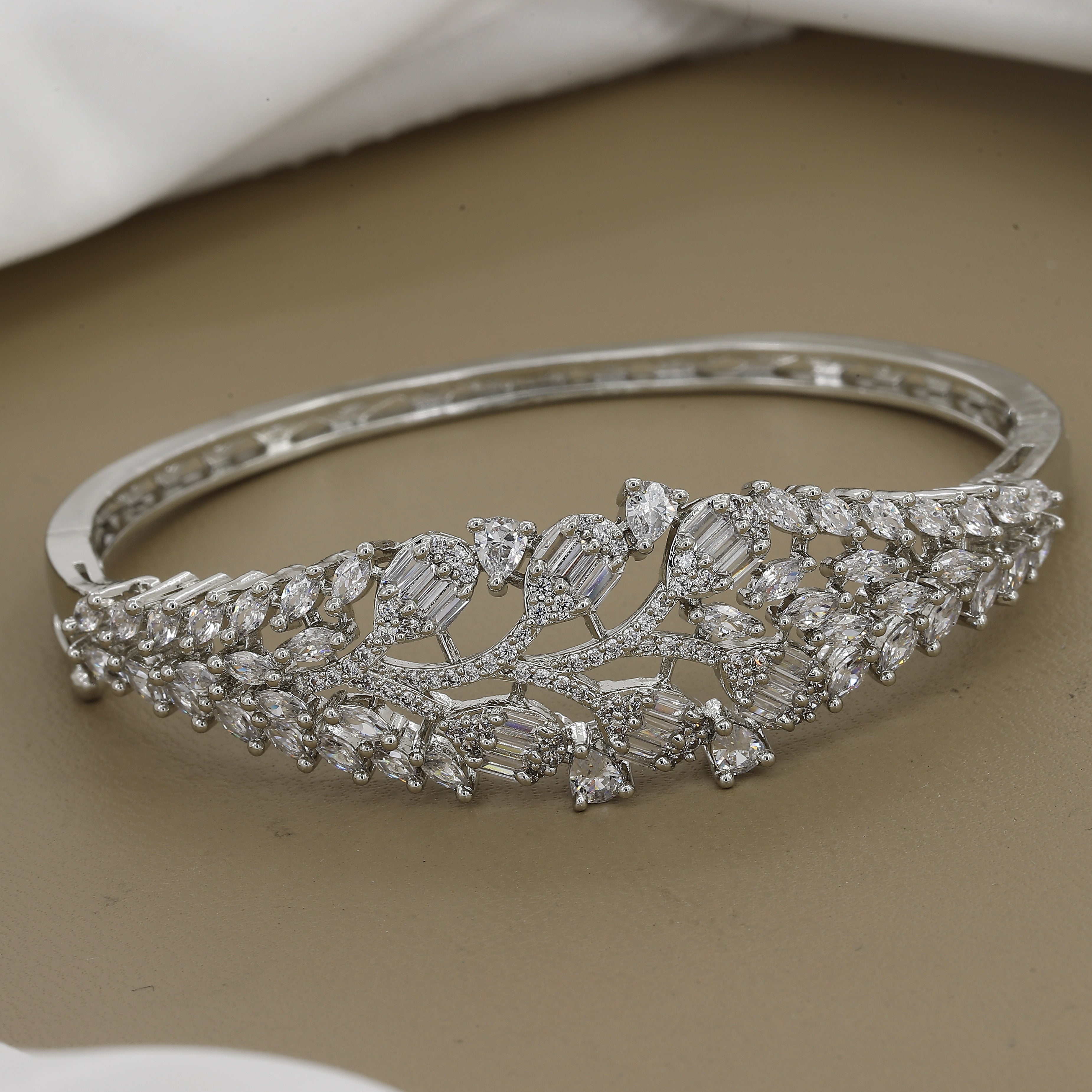 Elegant CZ Vine & Leaf Statement Diamond Bangle Kada