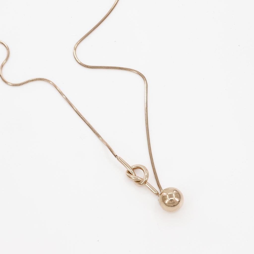 Gold-Tone Tie Knot & Polished Ball Lariat-Style Necklace