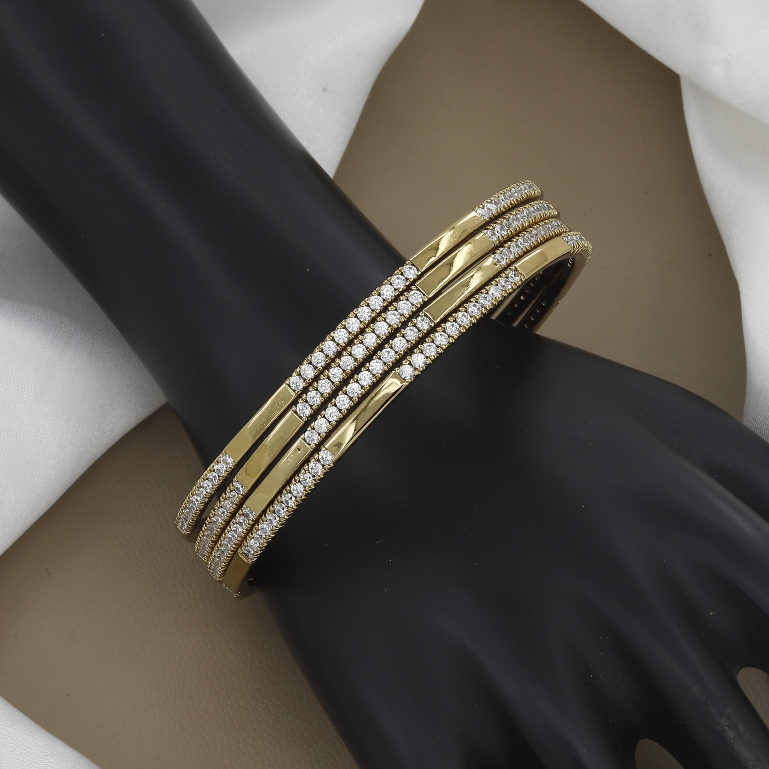 Stackable Diamond-Look Mehndi Polished CZ Stone Bangle Set