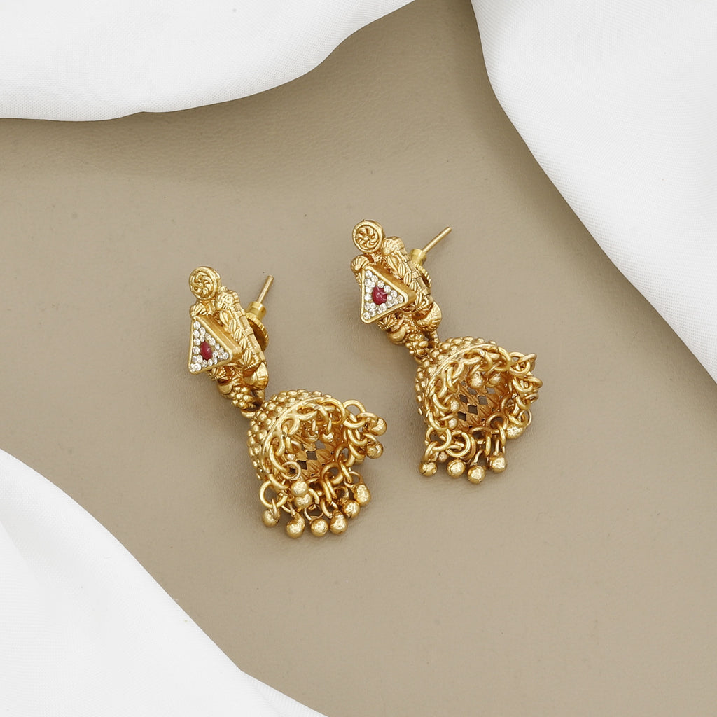 Traditional Matte Gold Finish Necklace Set with Ball Drops