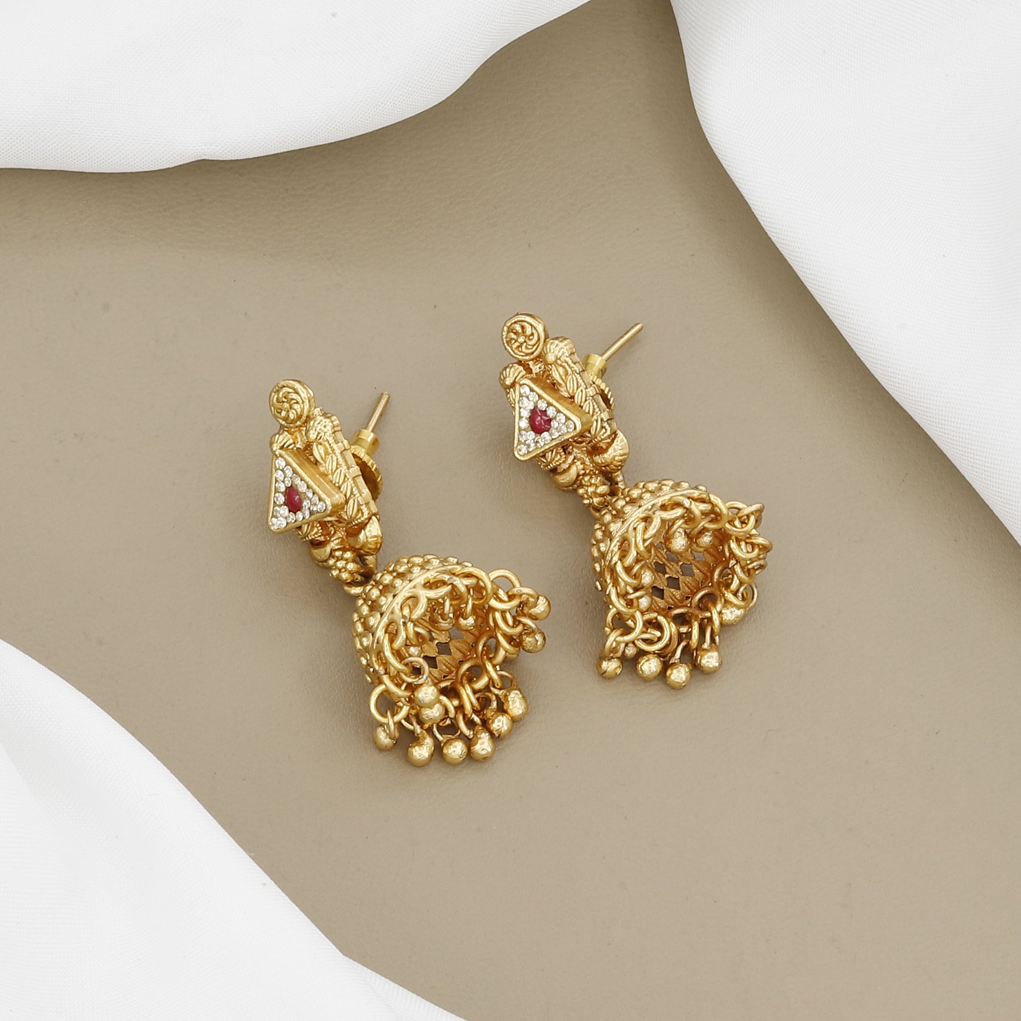 Traditional Matte Gold Finish Necklace Set with Ball Drops
