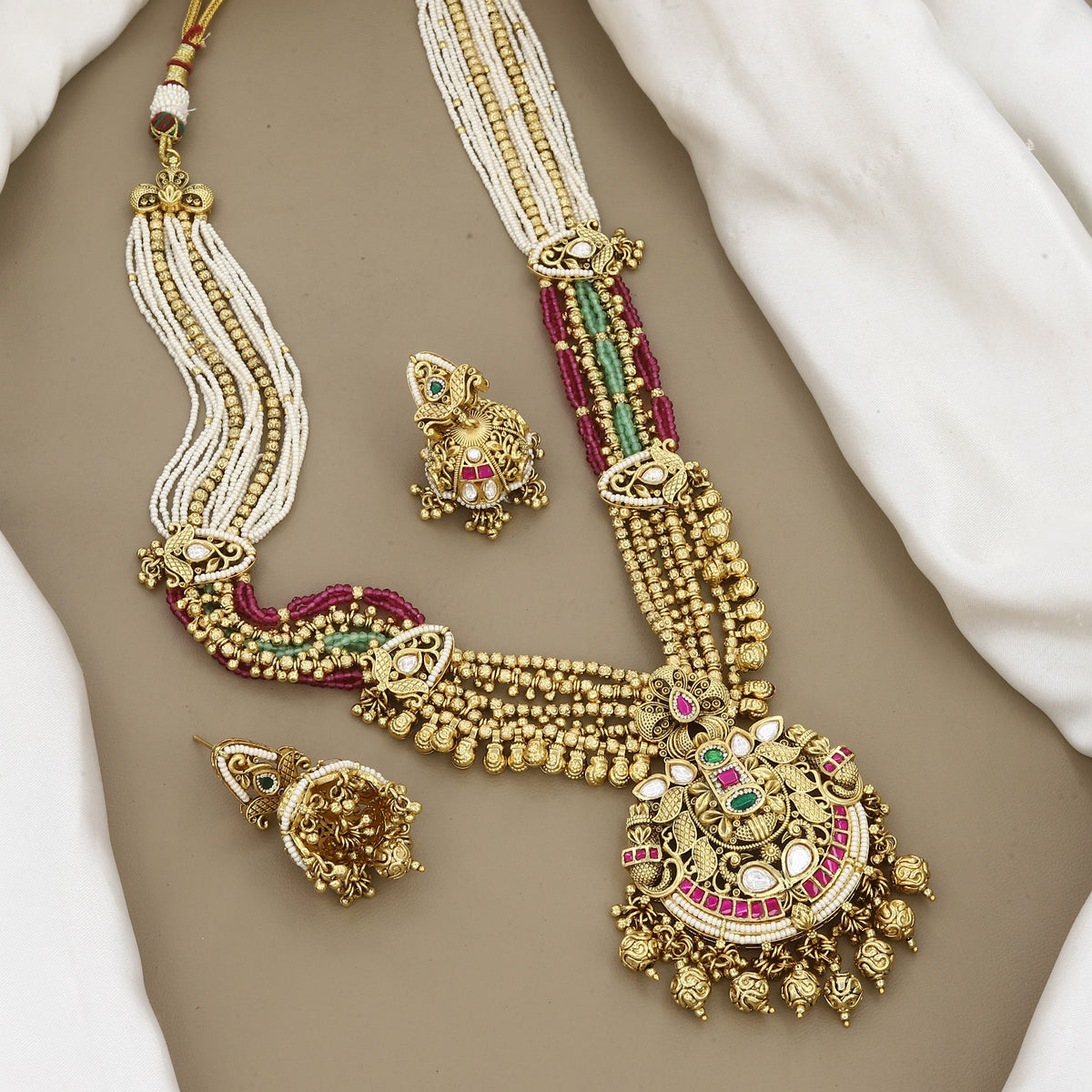 Traditional Gold-Plated Multi-Strand Long Necklace Set