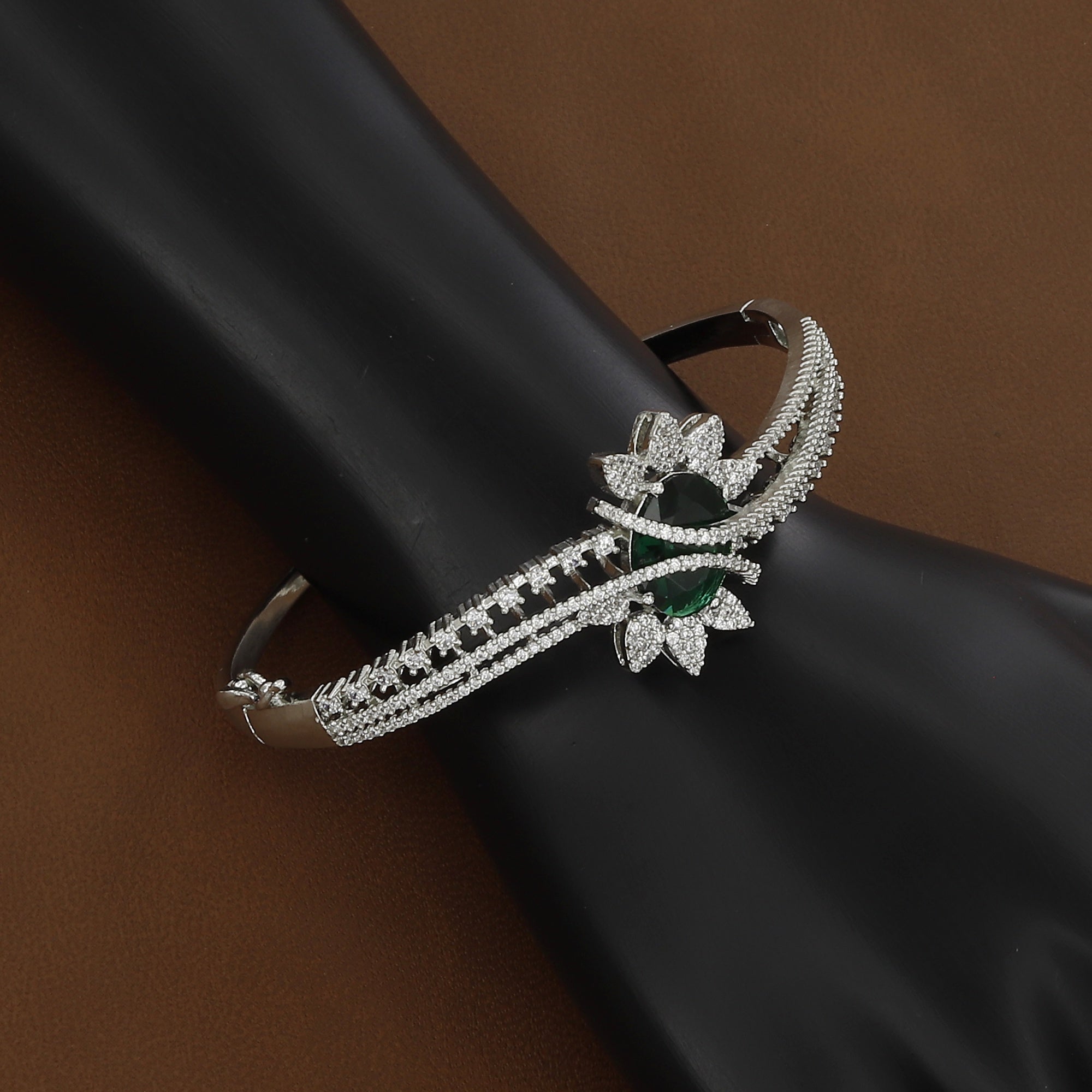 Royal Sapphire-Look CZ Silver-Tone Bangle Bracelet