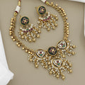 Antique Gold Floral Necklace Set with Pearl Clusters & Multi-Color Stones