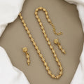 Traditional Gold-Plated Lattice Beaded Mala Set with Earrings