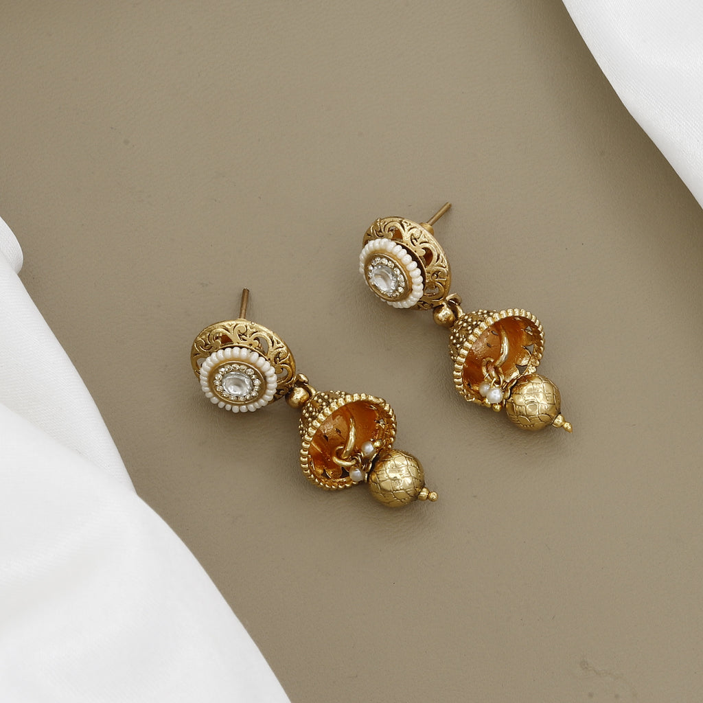 Antique Gold-Plated Beaded Necklace Set with Jhumka Earrings