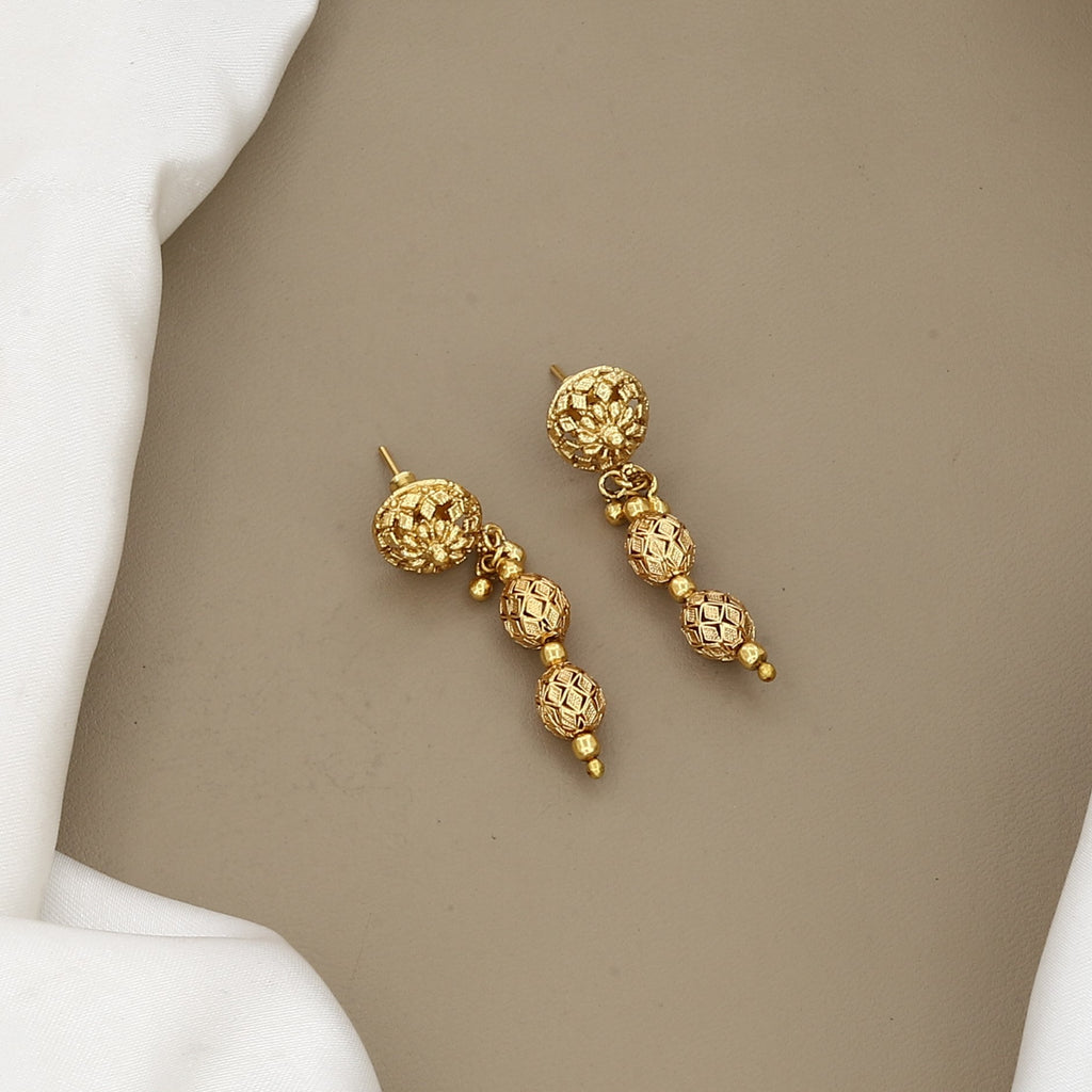 Traditional Gold-Plated Lattice Beaded Mala Set with Earrings
