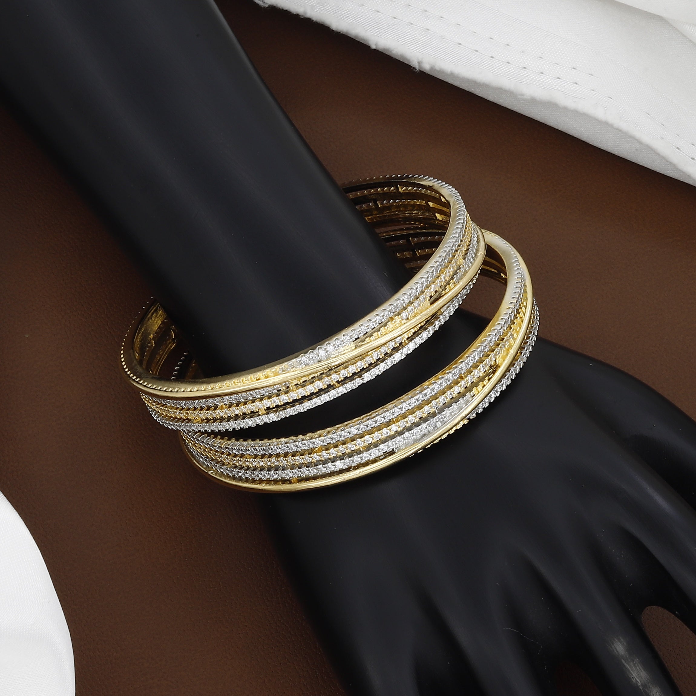 Two-Tone Gold Plated American Diamond Bangles - Set of 2