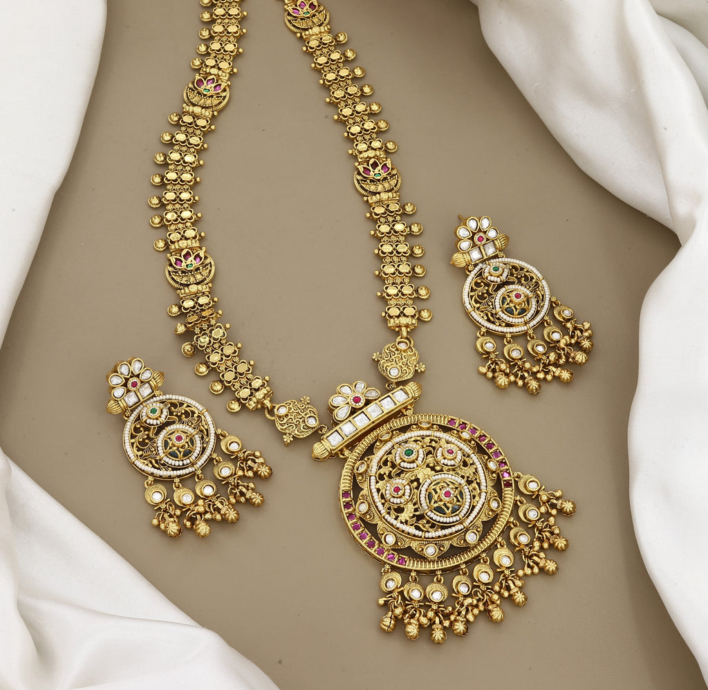 Traditional Gold-Plated Temple Long Necklace Set