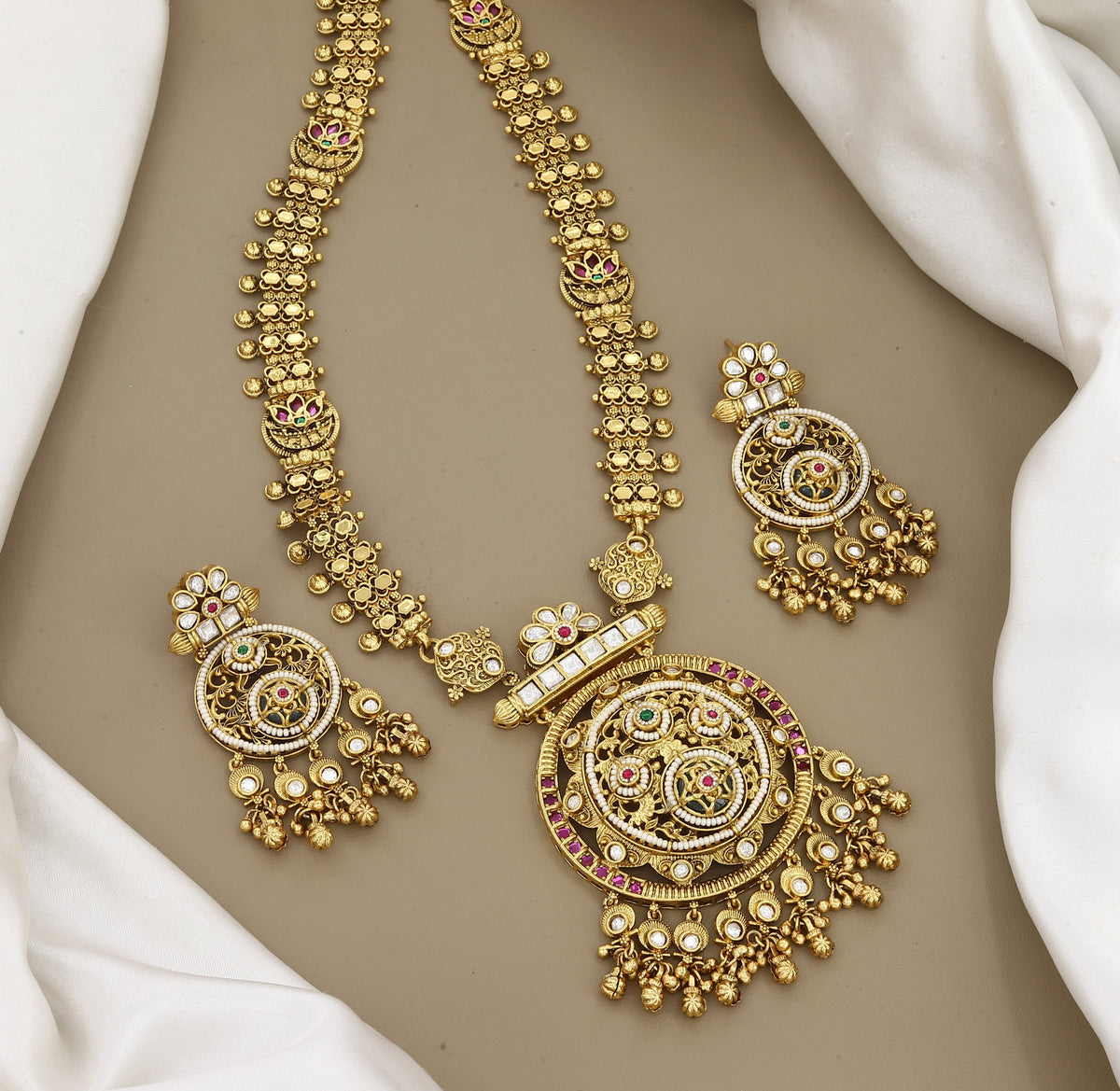 Traditional Gold-Plated Temple Long Necklace Set