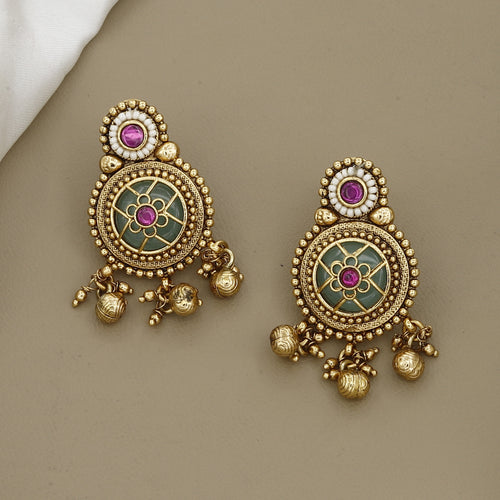 Antique Gold Multi-Strand Necklace Set with Round Pendant