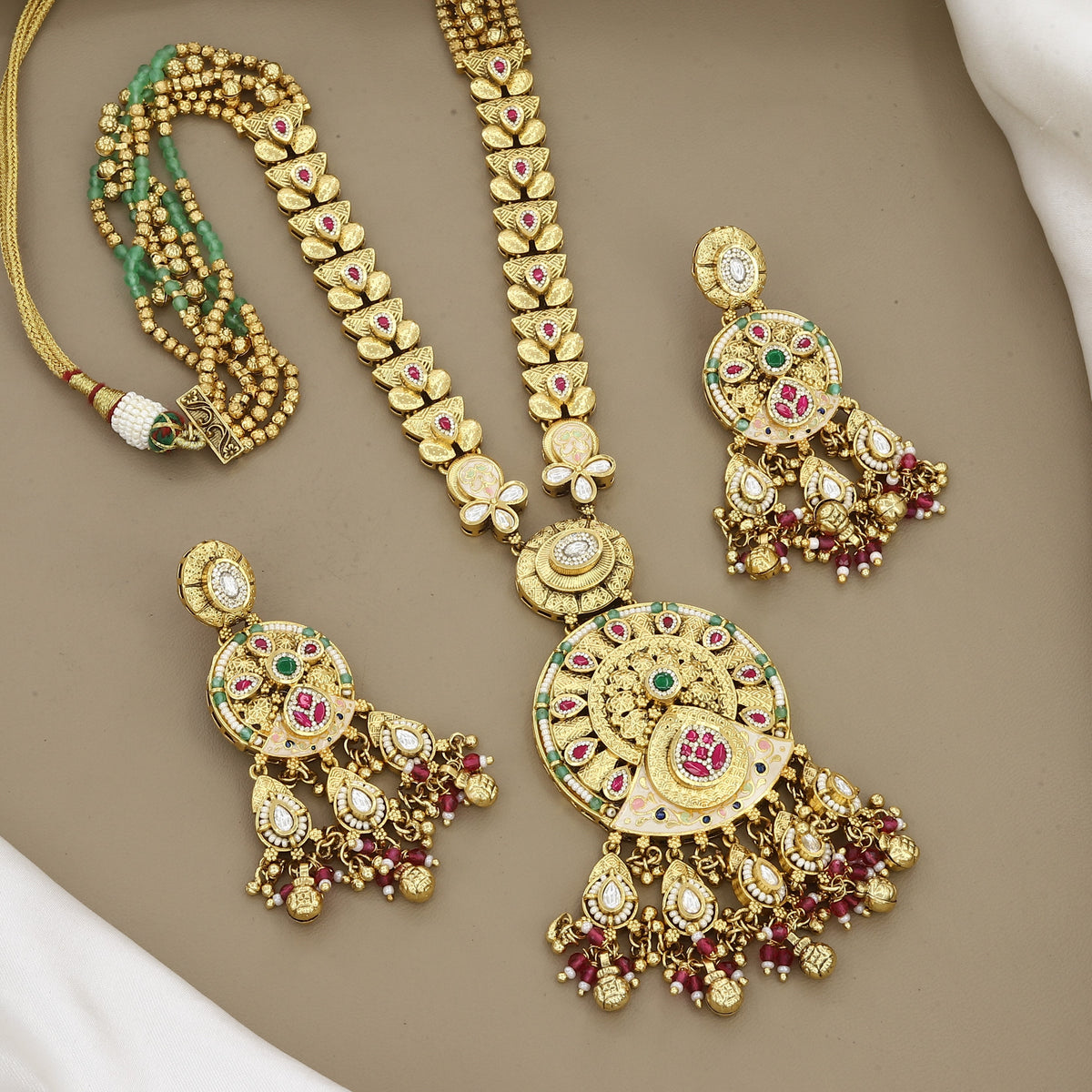 Traditional Gold-Plated Floral Long Wedding Necklace Set