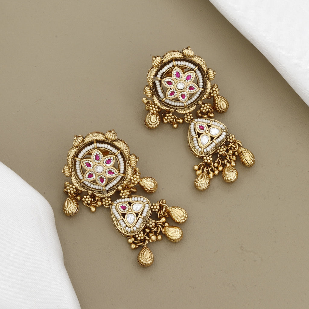 Traditional Indian Kundan & Pearl Wedding Necklace Set with Earrings