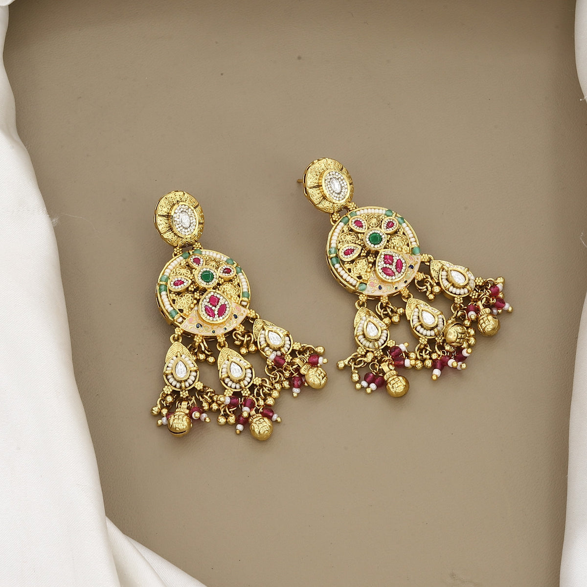 Traditional Gold-Plated Floral Long Wedding Necklace Set