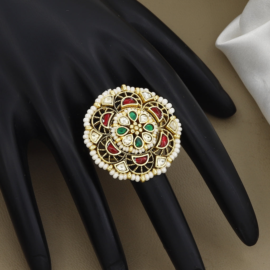 Antique Gold-Plated Floral Mandala Ring