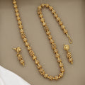 Traditional Gold-Plated Granulated Beaded Mala Set with Earrings