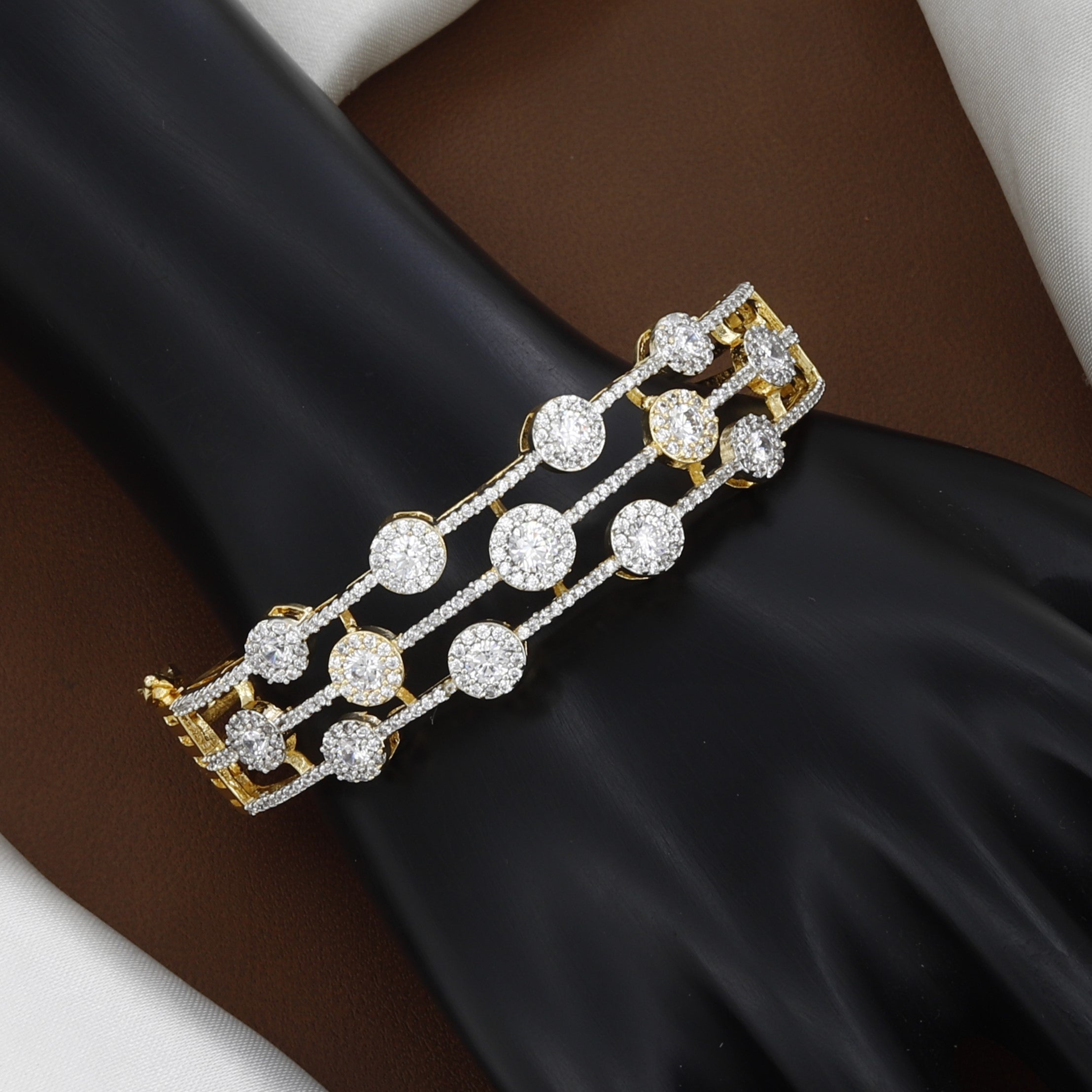 Gold Plated Multi-Row CZ Statement Bangle Bracelet