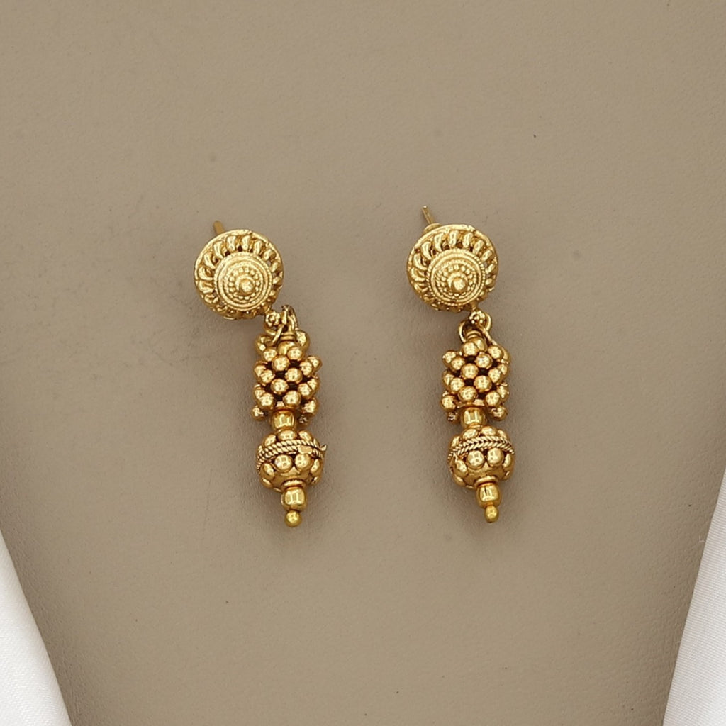 Traditional Gold-Plated Granulated Beaded Mala Set with Earrings