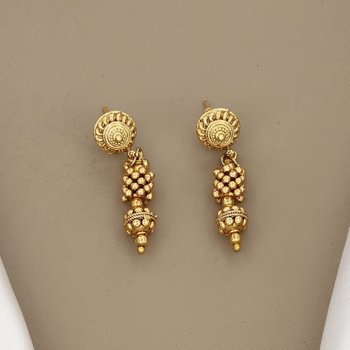Traditional Gold-Plated Granulated Beaded Mala Set with Earrings