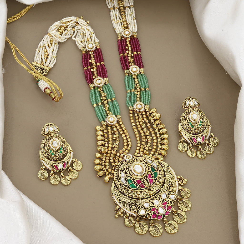 Traditional Gold-Plated Multi-Strand Long Wedding Necklace Set