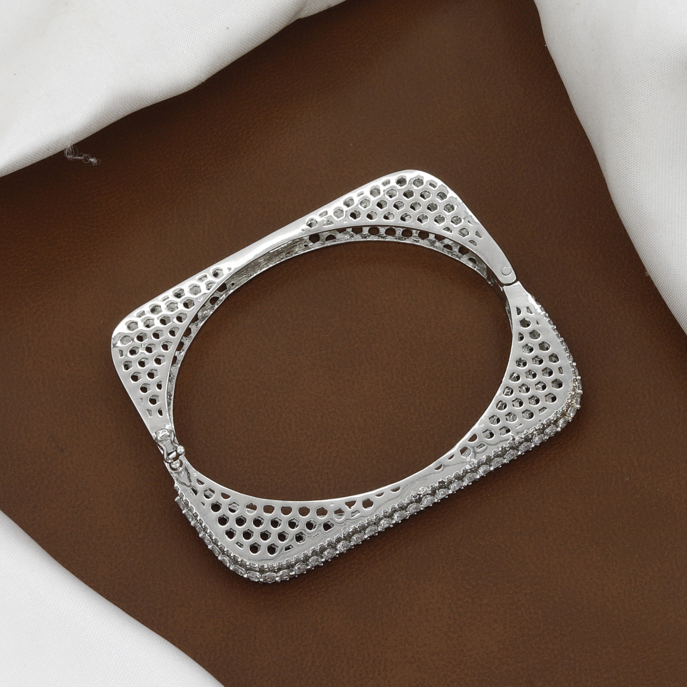 Multi-Row Sparkling Silver Rhinestone Bangle