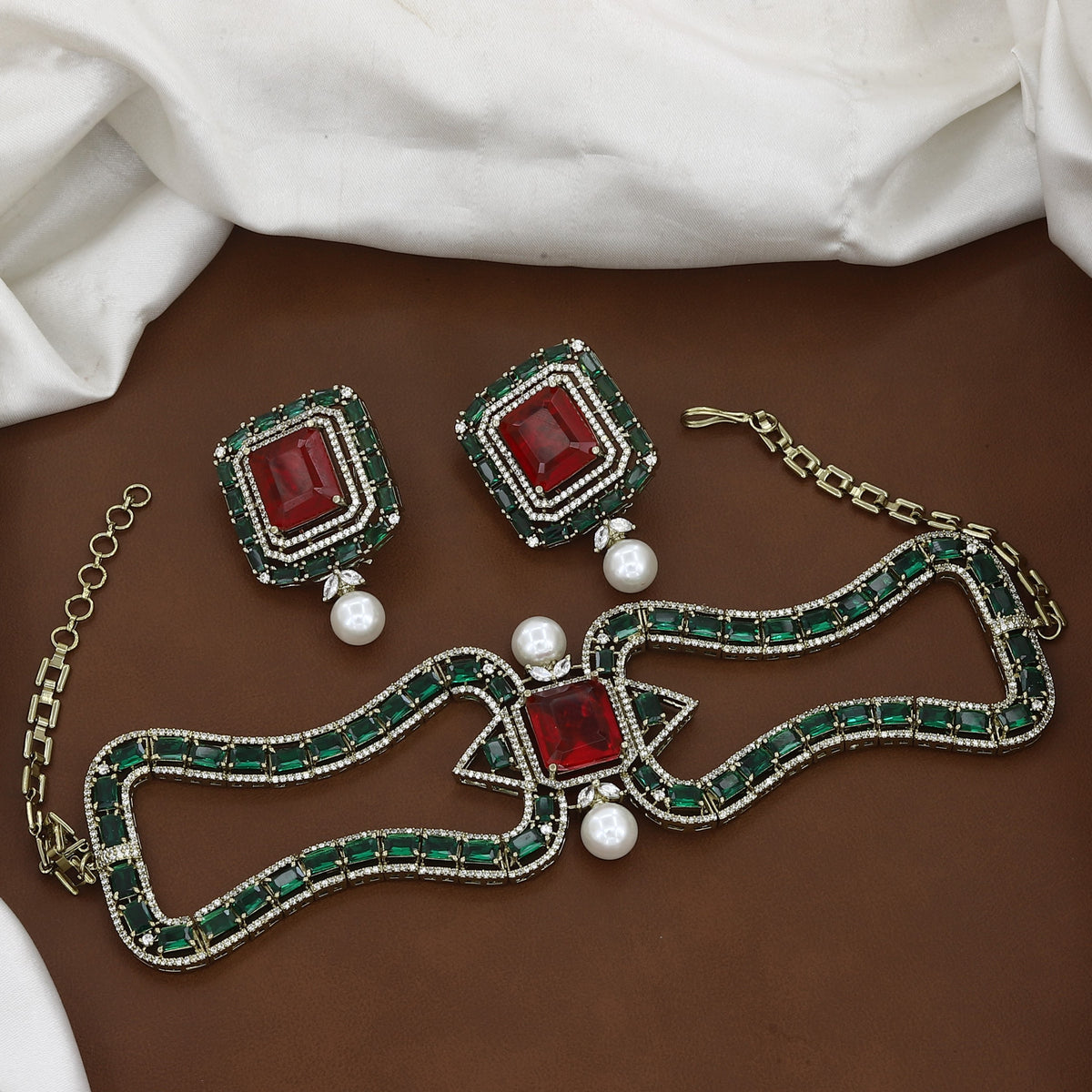 Emerald & Ruby Crystal Diamond Choker Set