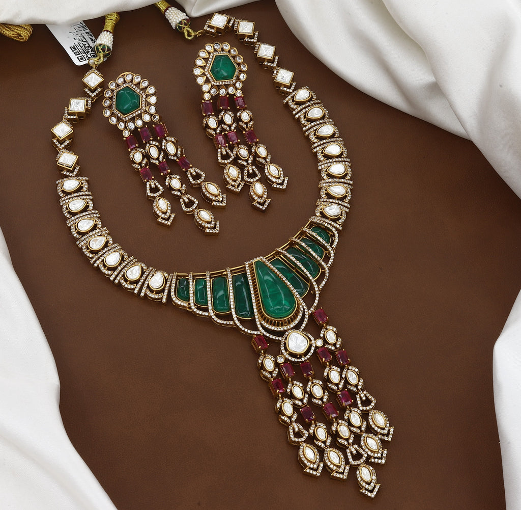 Regal Polki, Emerald & Ruby Statement Necklace Set
