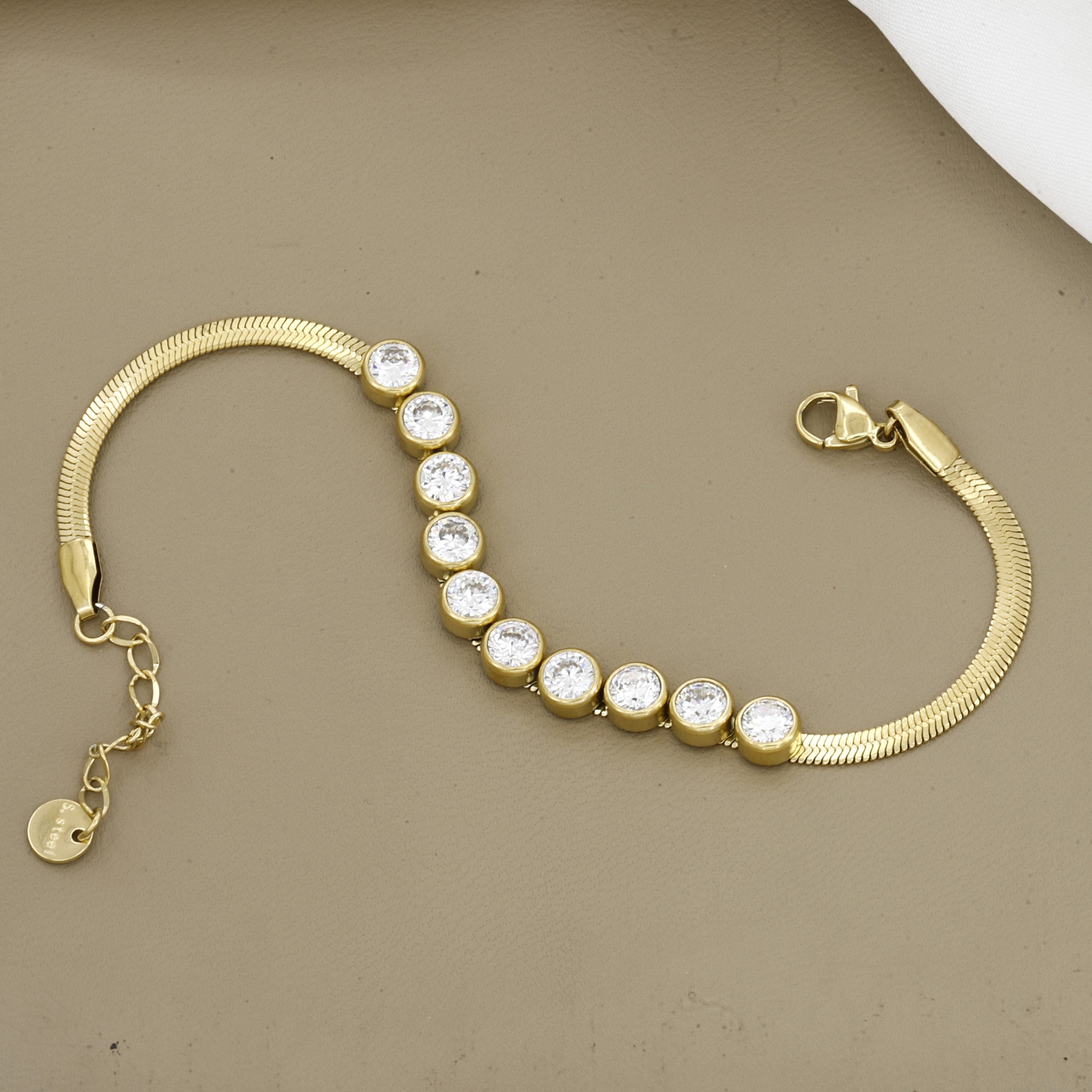 Elegant Gold Snake Chain Bracelet with Bezel Crystals