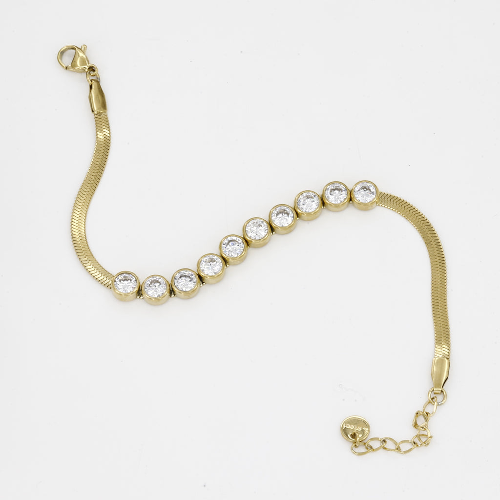 Elegant Gold Snake Chain Bracelet with Bezel Crystals