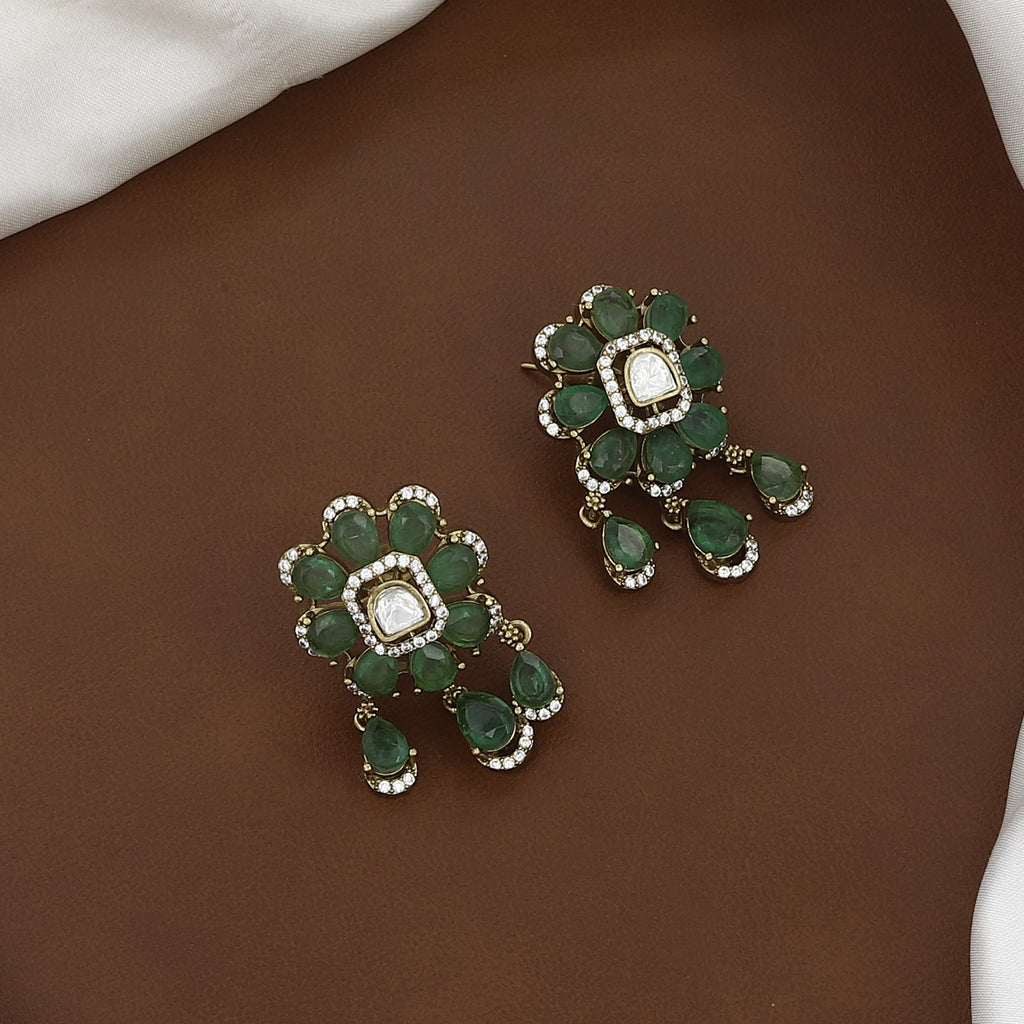 Polki & Emerald-Green Stone Statement Necklace Set
