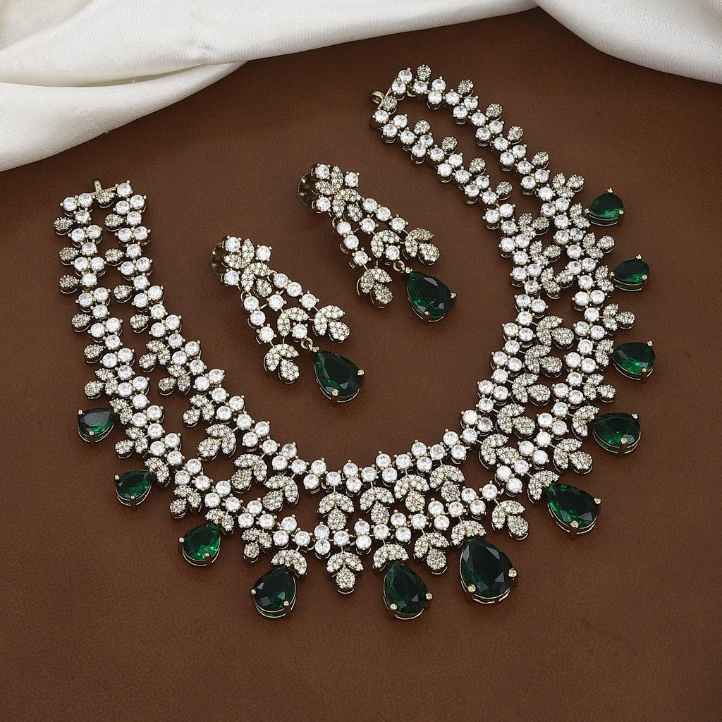 Sparkling Crystal & Emerald Drop Necklace Set