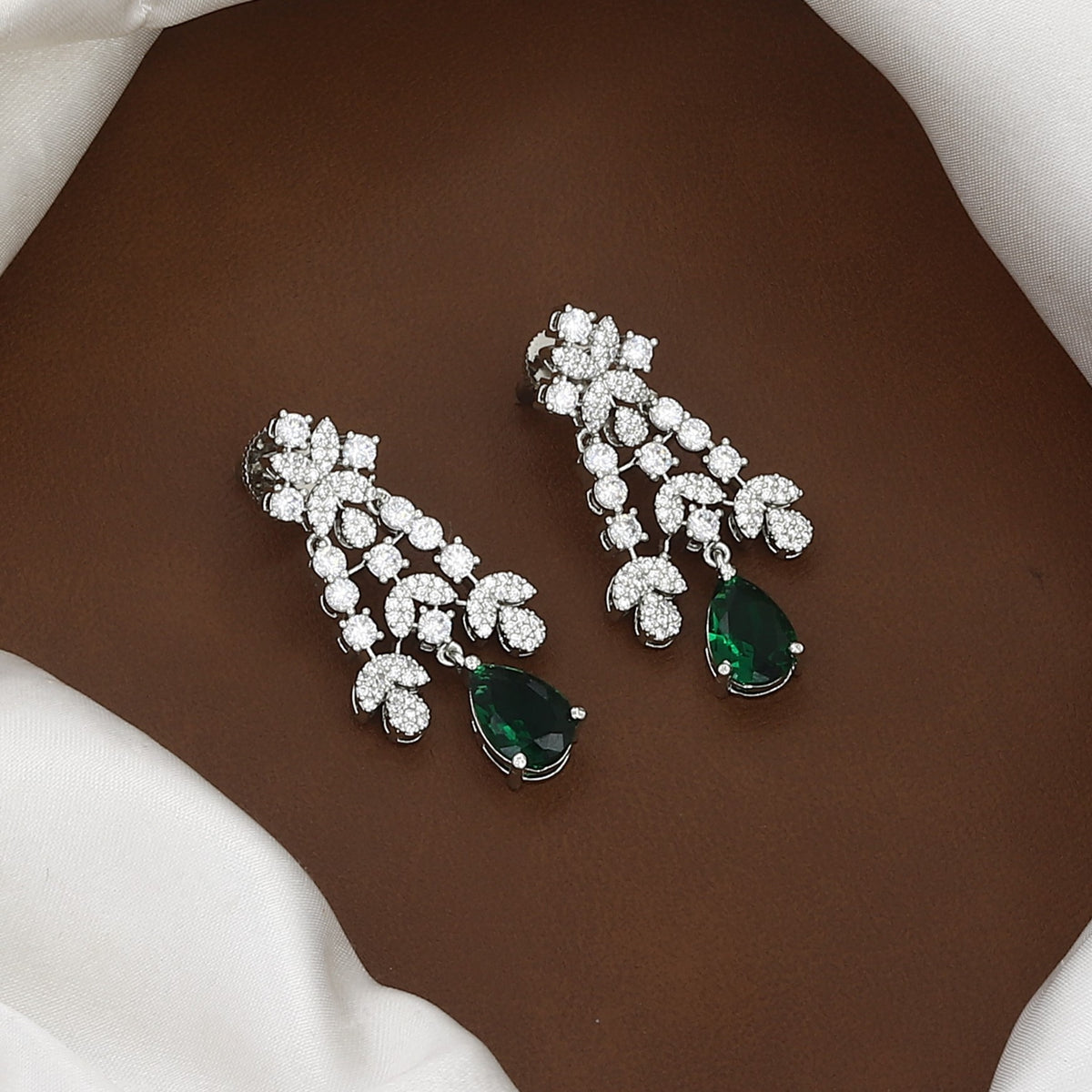 Layered Crystal & Teardrop Emerald Necklace Set