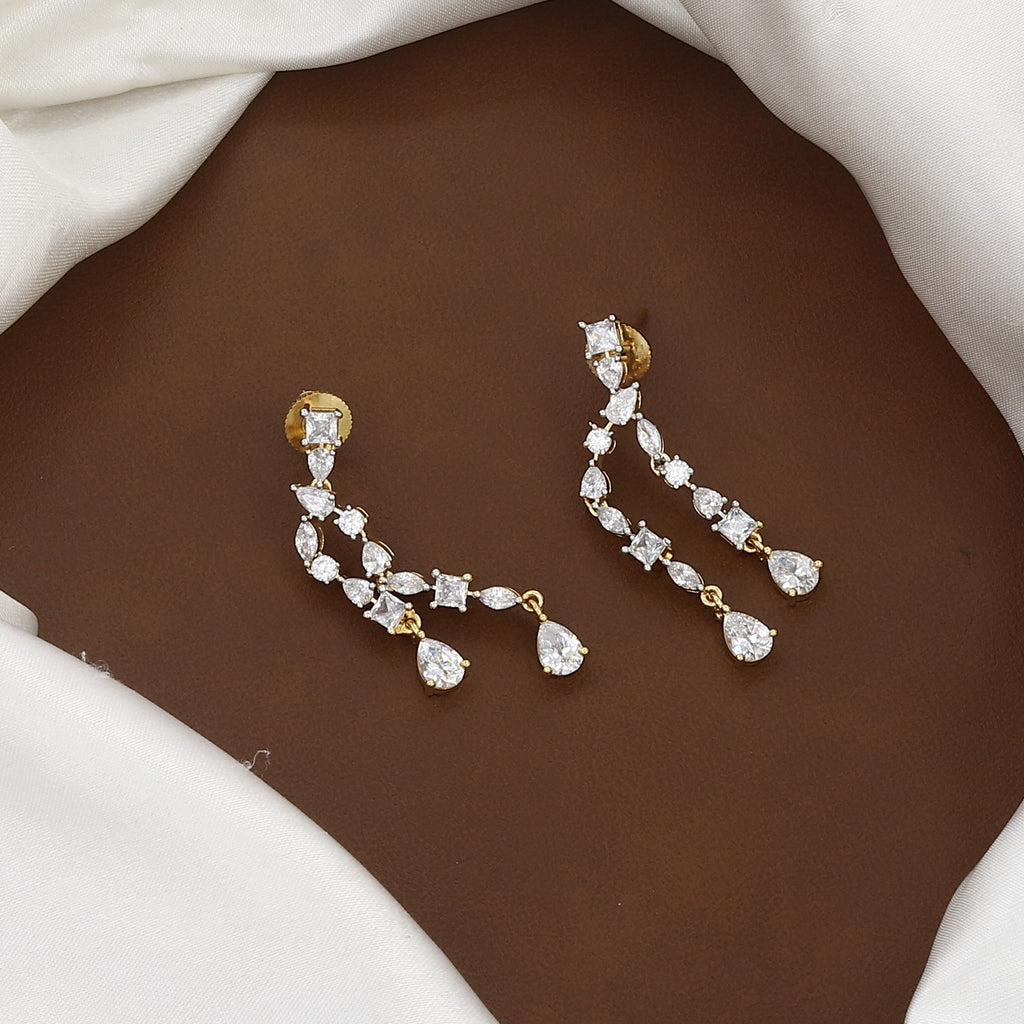 Gold Polished Dainty CZ Drop Necklace & Earring Set