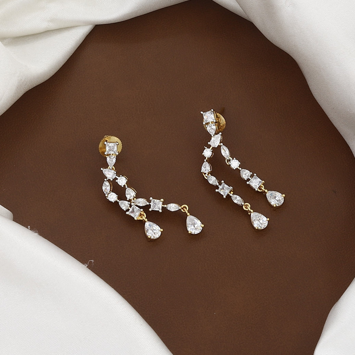 Gold Polished Dainty CZ Drop Necklace & Earring Set