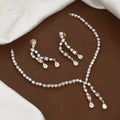 Gold Polished Dainty CZ Drop Necklace & Earring Set