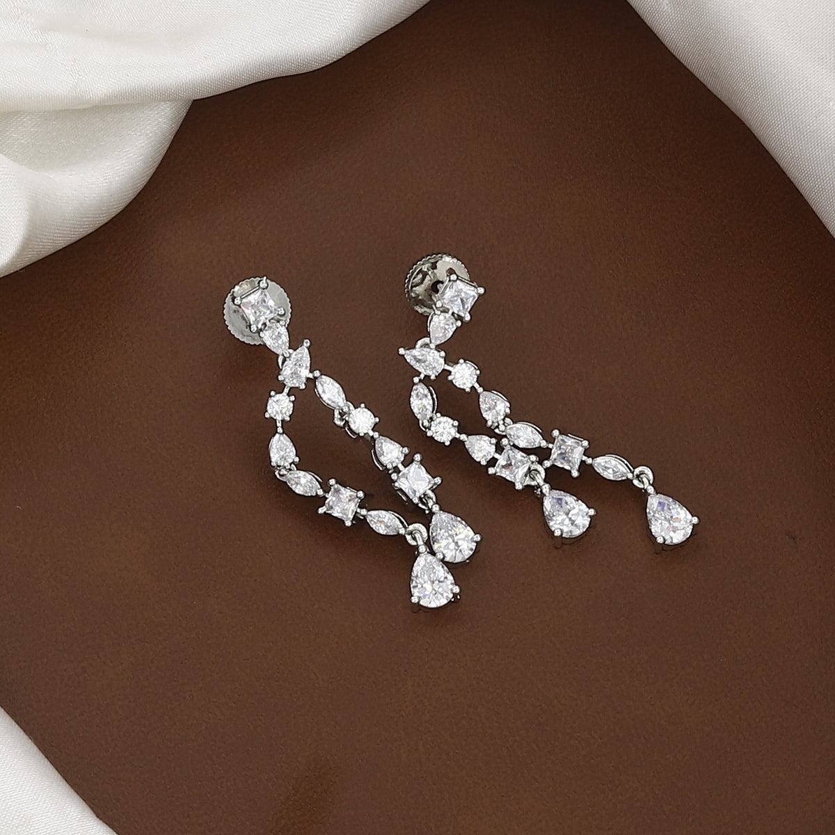 Silver Polished Dainty CZ Drop Necklace & Earring Set